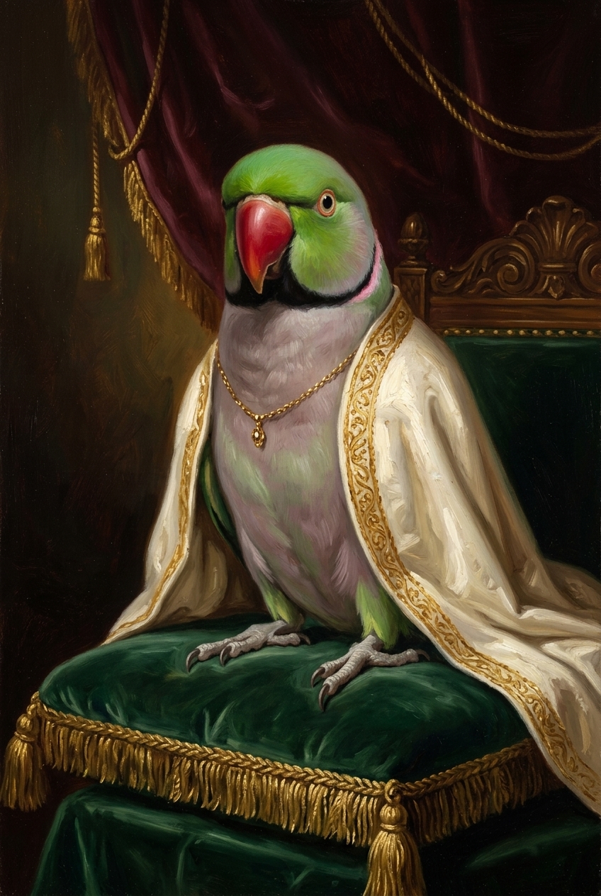 インコ（ダルマインコ）のルネサンス風肖像画 油絵風アートA3額装