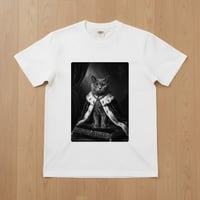 猫（シャルトリュー）半袖Tシャツ ルネサンス風モノクロアート ホワイト 男女兼用