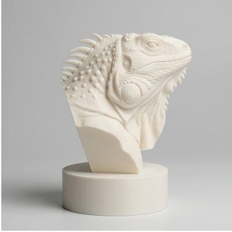 イグアナ（レッドイグアナ）の3Dプリント胸像 白PLA 彫刻 置物 インテリア