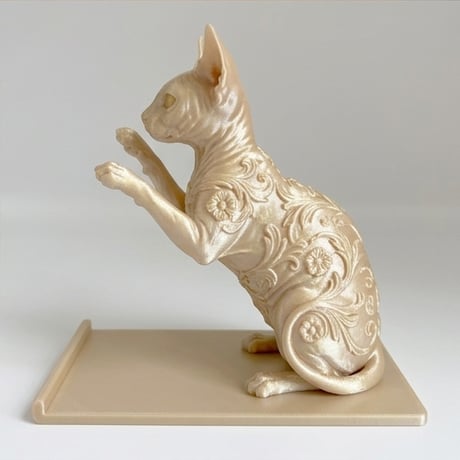猫（スフィンクス）のスマホスタンド 卓上 シルクゴールド