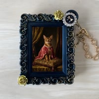 猫（アビシニアン）バッグチャーム ルネサンス風 ブラック額縁デザイン