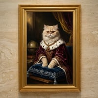 猫（ペルシャ猫）のルネサンス風肖像画 油絵風アートA3額装インテリア壁掛け