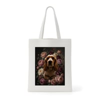 犬（コッカースパニエル）トートバッグ 花の油絵風アート キャンバス地
