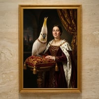 インコ（キバタン）のルネサンス風肖像画 油絵風アートA3額装インテリア壁掛け