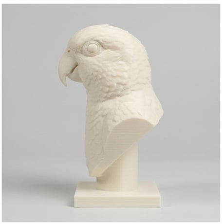 インコ（シロハラインコ）の3Dプリント胸像 白PLA 彫刻 置物 インテリア