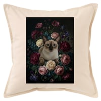 猫（シャム猫）クッション 45cm 花の油絵風カラーアート