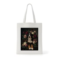 犬（バーニーズマウンテンドッグ）トートバッグ 花の油絵風アート キャンバス地