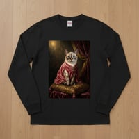 猫（シャム猫）長袖Tシャツ ルネサンス風カラーアート ブラック 男女兼用