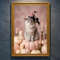 猫（ノルウェージャンフォレストキャット）のハロウィン限定アート A4金縁額装