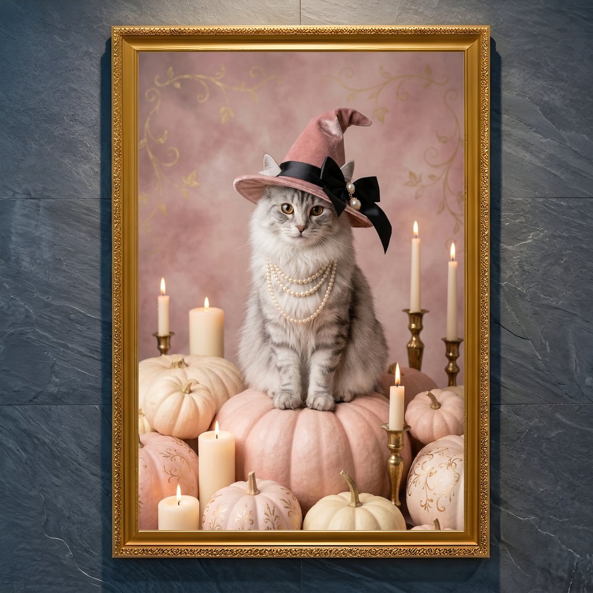 猫（ノルウェージャンフォレストキャット）のハロウィン限定アート A4