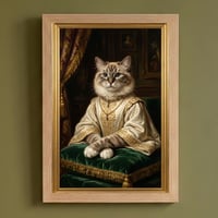 猫（ラグドール）のルネサンス風肖像画 油絵風アートA4額装インテリア壁掛け