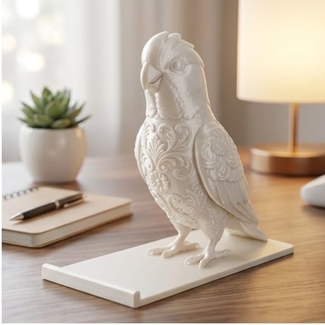 インコ（モモイロインコ）のスマホスタンド 卓上 シルクホワイト