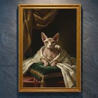 猫（スフィンクス）のルネサンス風肖像画 油絵風アートA4金縁額装インテリア壁掛け
