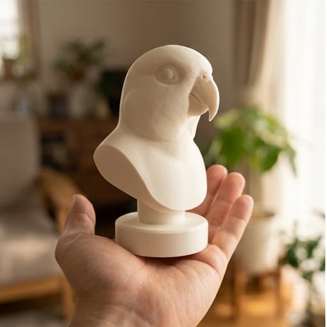 ズグロシロハラインコの3Dプリント胸像 白PLA 彫刻 置物 インテリア