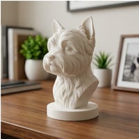 犬（ヨークシャーテリア）の3Dプリント胸像 白PLA 彫刻 置物 インテリア