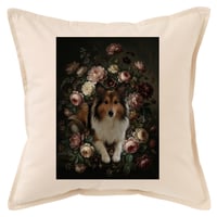犬（シェットランドシープドッグ）クッション 45cm 花の油絵風カラーアート