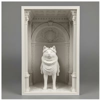 犬（秋田犬）の3Dプリント ブックヌーク 白PLA 本棚インテリア