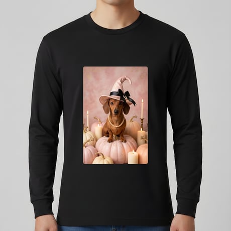 犬（ミニチュアダックスフンド）長袖Tシャツ ハロウィン限定 ブラック 男女兼用
