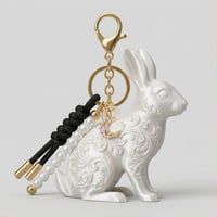 うさぎ（シルバーマーチン）のキーホルダー ミニチュア シルクホワイト