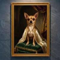 犬（チワワ）のルネサンス風肖像画 油絵風アートA4金縁額装インテリア壁掛け