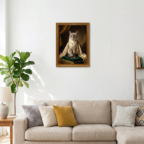 猫（シャム猫）のルネサンス風肖像画 油絵風アートA3額装インテリア壁掛け