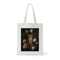 猫トートバッグ 花の油絵風アート キャンバス地