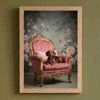 犬（ミニチュアダックスフンド）のロココ調アート A4額装インテリア壁掛け
