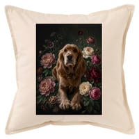 犬（コッカースパニエル）クッション 45cm 花の油絵風カラーアート