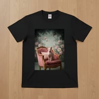 猫（スフィンクス）半袖Tシャツ ロココ調シャビーピンク ブラック 男女兼用