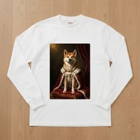 犬（秋田犬）長袖Tシャツ ルネサンス風カラーアート ホワイト 男女兼用
