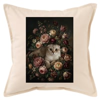 猫（スコティッシュフォールド）クッション 45cm 花の油絵風カラーアート