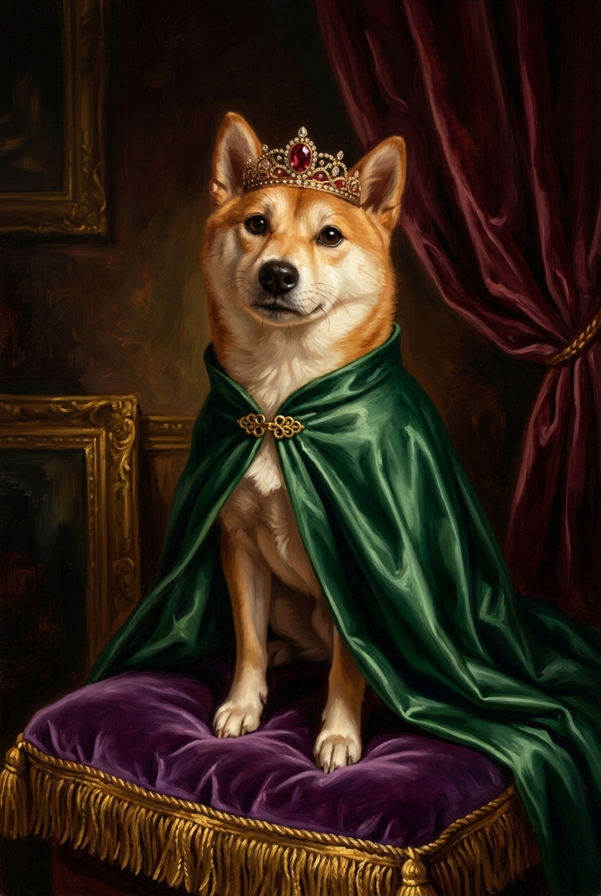 犬（柴犬）のルネサンス風肖像画 油絵風アートA4金縁額装インテリア