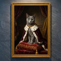 猫（ロシアンブルー）のルネサンス風肖像画 A4金縁額装インテリア壁掛け