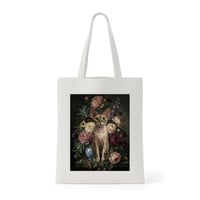 猫（デボンレックス）トートバッグ 花の油絵風アート キャンバス地