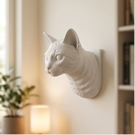 猫（ベンガル）の壁掛けレリーフ 3Dプリント 白PLA インテリア