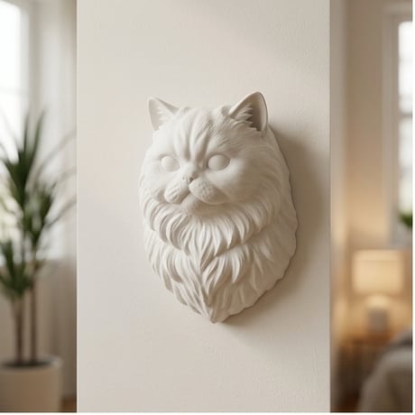 猫（ヒマラヤン）の壁掛けレリーフ 3Dプリント 白PLA インテリア