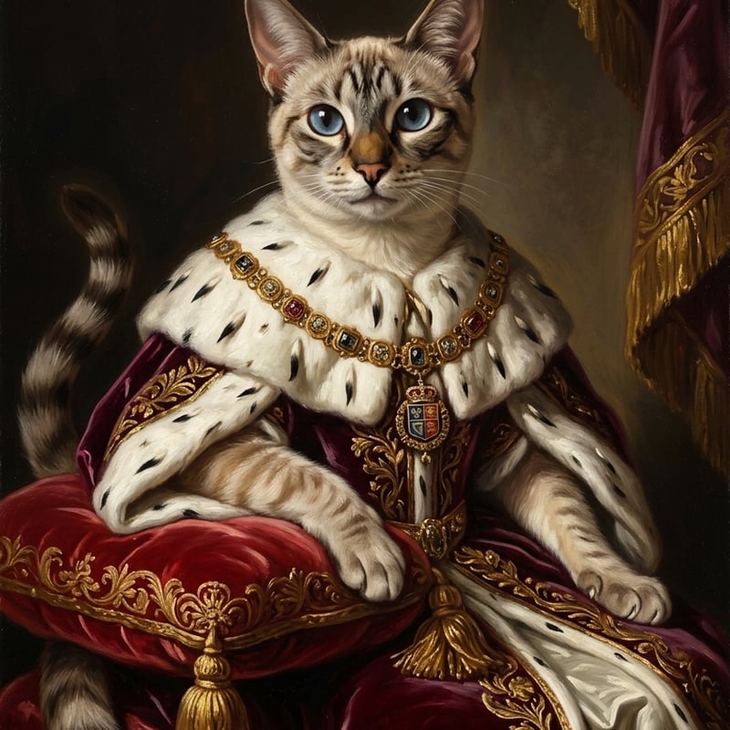 猫（トンキニーズ）のルネサンス風肖像画 油絵風アートA3額装