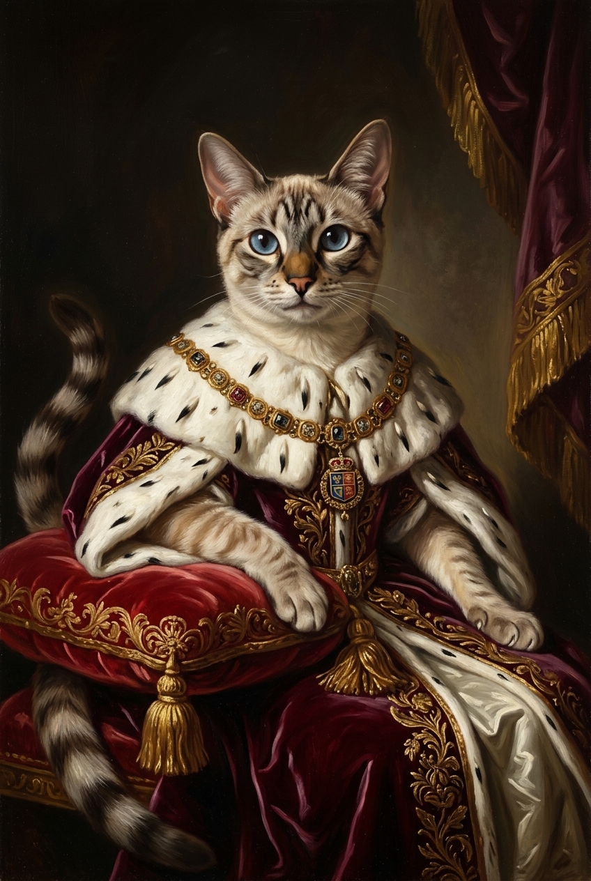 猫（トンキニーズ）のルネサンス風肖像画 油絵風アートA3額装