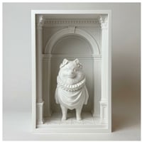 犬（ポメラニアン）の3Dプリント ブックヌーク 白PLA 本棚インテリア