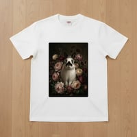うさぎ（ヒマラヤン）半袖Tシャツ 花の油絵風アート ホワイト 男女兼用