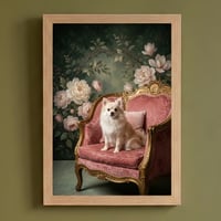 犬（ポメラニアン）のロココ調シャビーピンクアート A4額装インテリア壁掛け