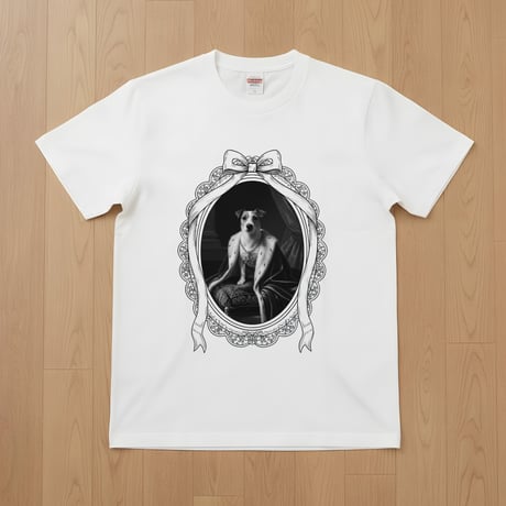 ジャックラッセルテリア半袖Tシャツ ルネサンス風モノクロ ホワイト 男女兼用