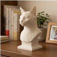 猫（アビシニアン）の3Dプリント胸像 白PLA 彫刻 置物 インテリア