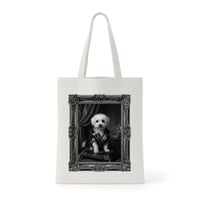 犬（ビションフリーゼ）トートバッグ ルネサンス風モノクロアート 額縁デザイン