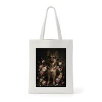 犬（ジャーマンシェパード）トートバッグ 花の油絵風アート キャンバス地