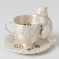 猫（チンチラペルシャ）のアクセサリートレイ 小物入れ シルクホワイト