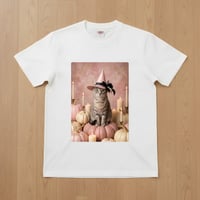 猫（アメリカンショートヘア）半袖Tシャツ ハロウィン限定 ホワイト 男女兼用