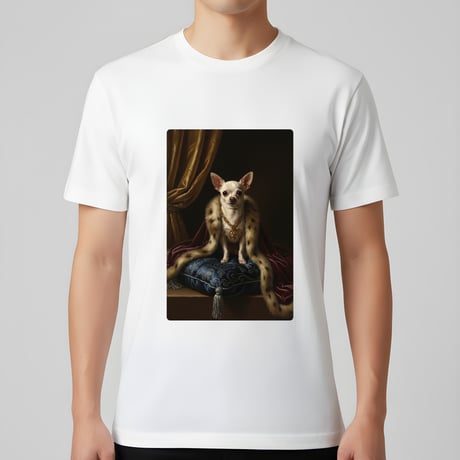犬（チワワ）半袖Tシャツ ルネサンス風カラーアート ホワイト 男女兼用