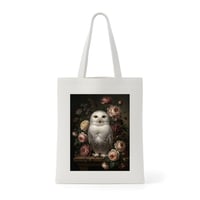 シロフクロウトートバッグ 花の油絵風アート キャンバス地