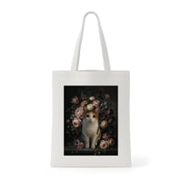 猫（ジャパニーズボブテイル）トートバッグ 花の油絵風アート キャンバス地